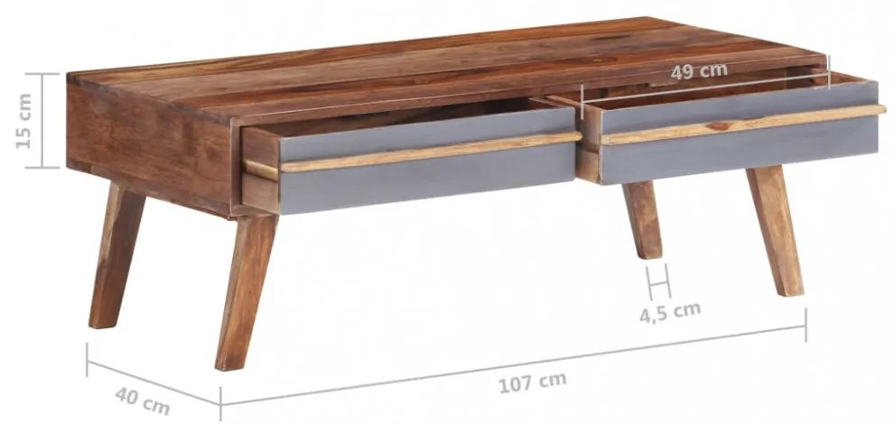 szürke tömör fa dohányzóasztal 110 x 50 x 40 cm