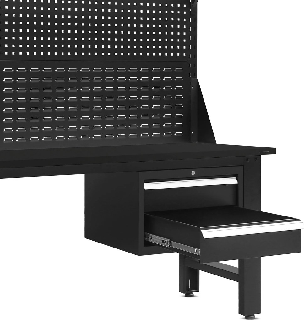 Műhelyasztal perforált táblával, fekete, 1500x1700x750 mm: LOGAN All Black