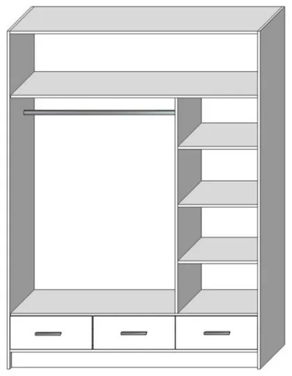 SANNA gardróbszekrény tükörrel, 150x215 cm, fehér