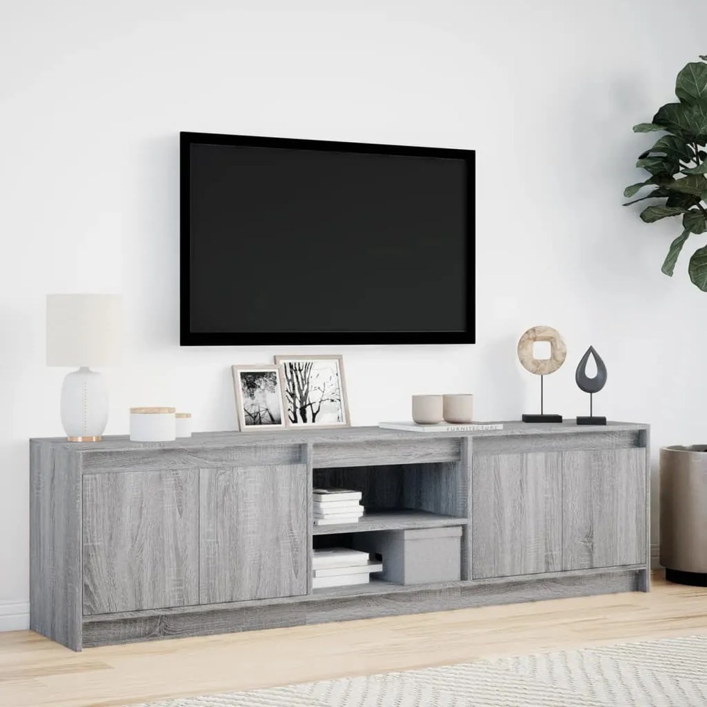 szürke sonoma színű szerelt fa LED-es TV-szekrény 180x34x50 cm