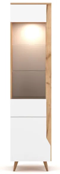 Vitrin szekrény 2 ajtós Craft arany / fehér színkombinációban LED világítással – TUE