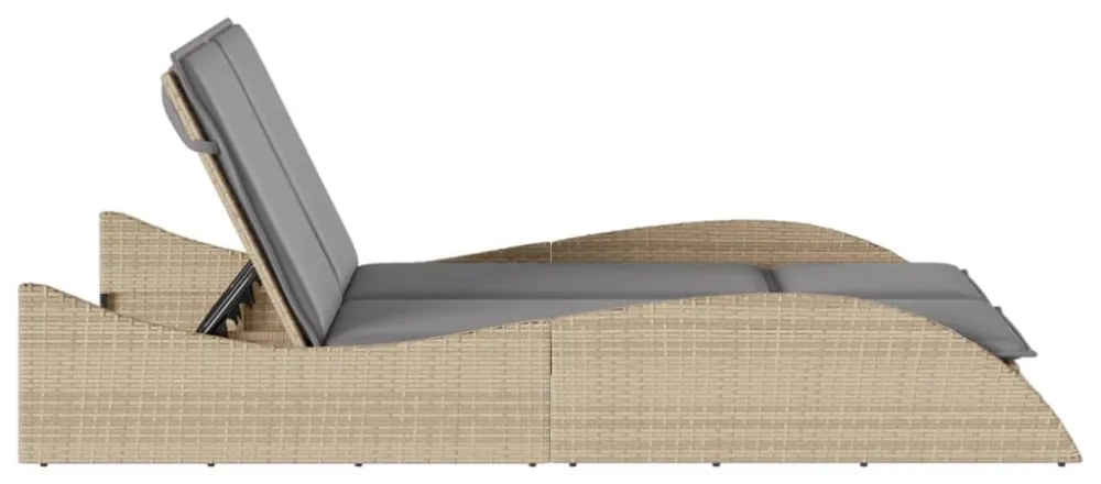 bézs polyrattan napozóágy párnákkal 114x205x73 cm