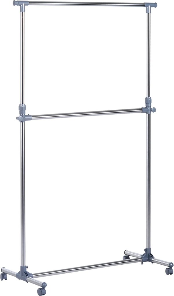 HOMCOM Magasságban és Szélességben Állítható Fali Akasztó Állvány, 4 Forgatható Kerek, Rozsdamentes Acél és ABS, 165x48x180cm | Aosom