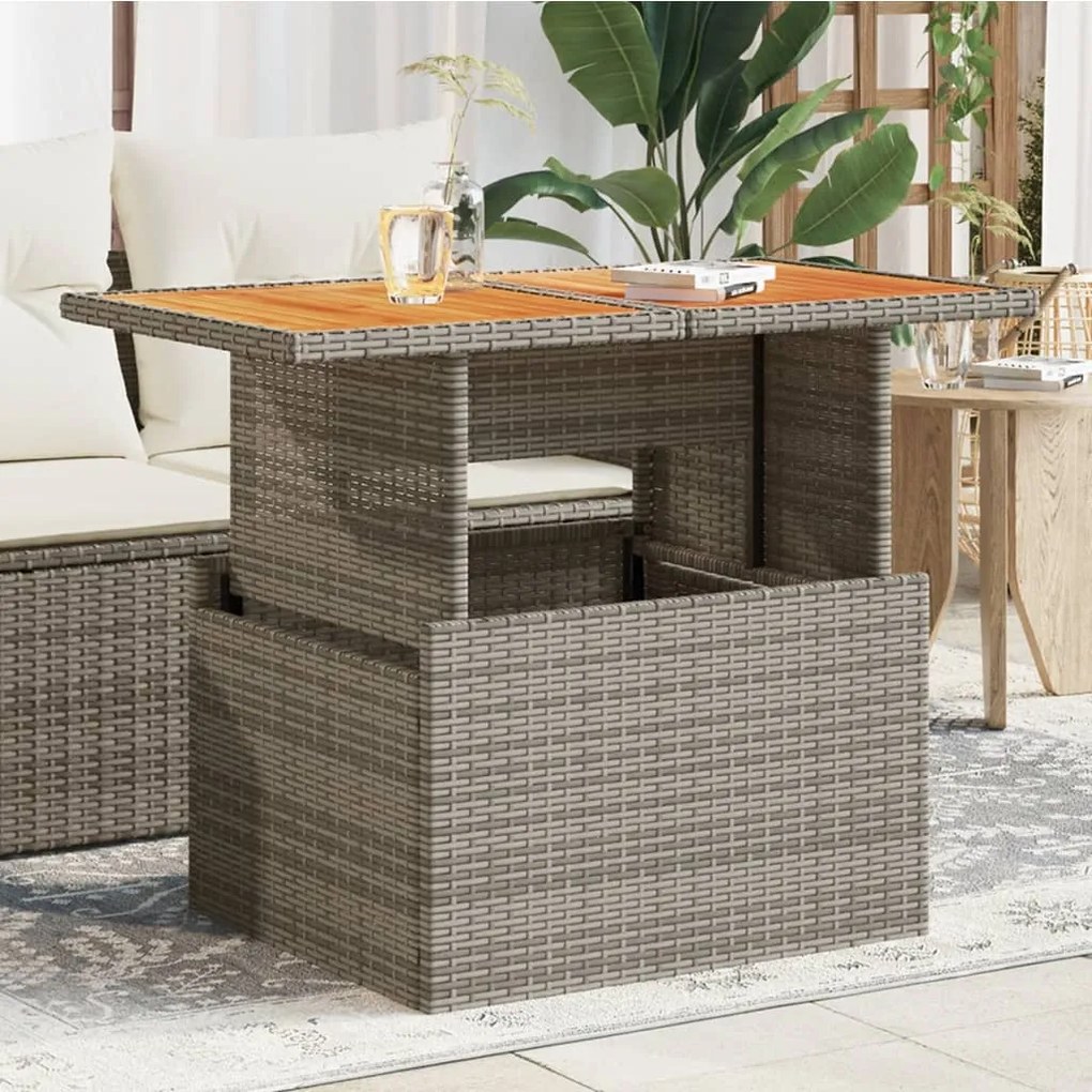 vidaXL szürke polyrattan és akácfa kerti asztal 100 x 55 x 73 cm