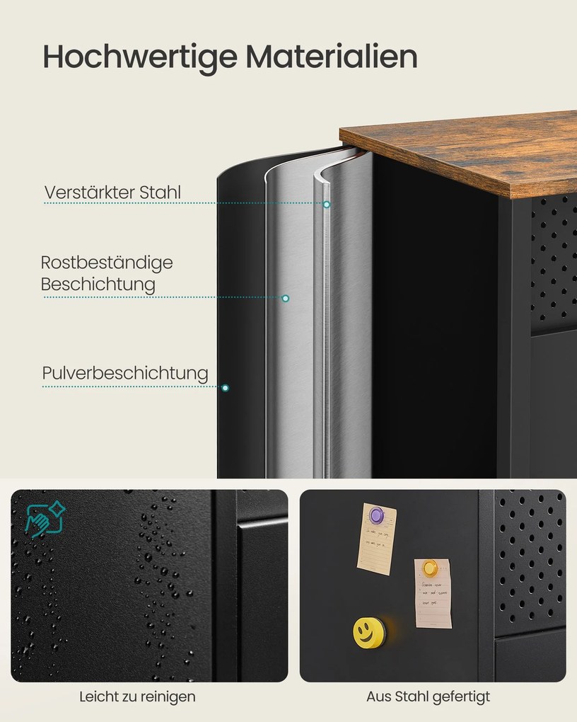 Fém tárolószekrény, 4 ajtós, mágneses záródás, rusztikus barna-fekete