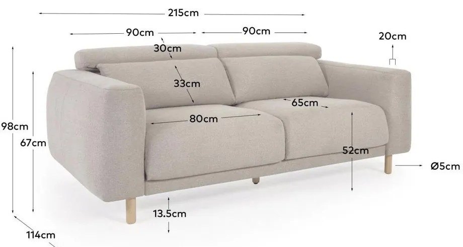 Bézs kanapé 215 cm Singa - Kave Home