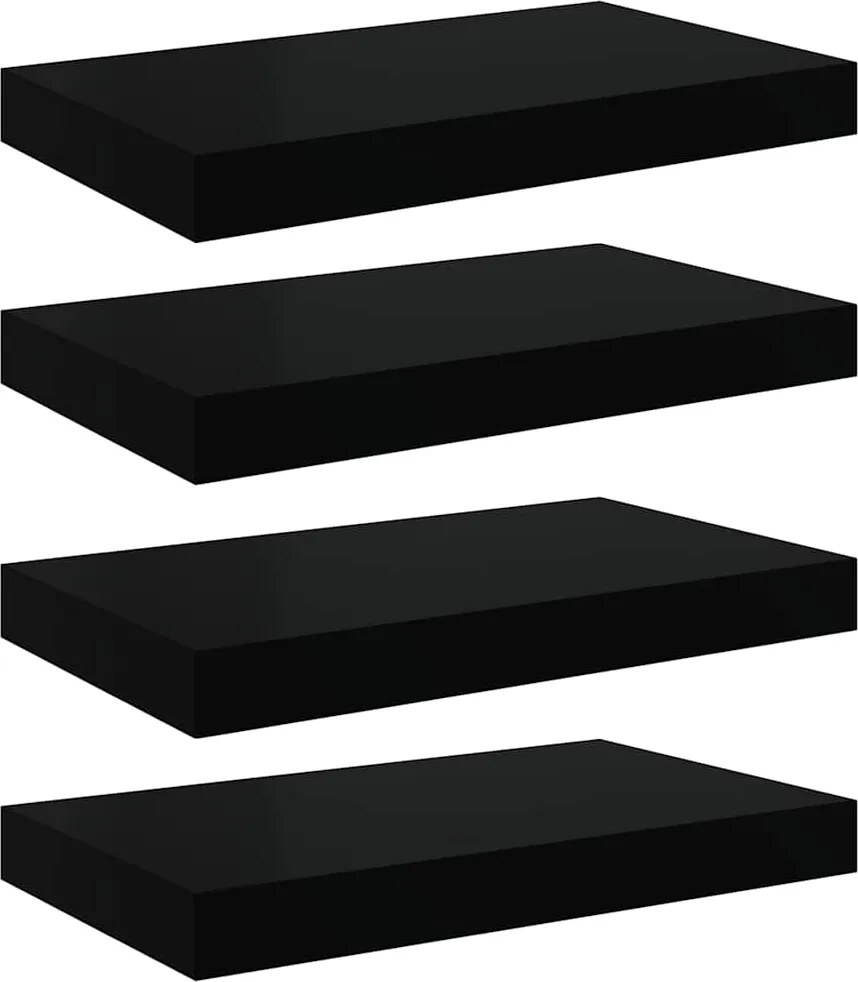 vidaXL 4 db magasfényű fekete MDF lebegő fali polc 40 x 23 x 3,8 cm
