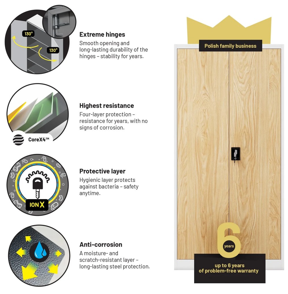 Fém iratszekrény JAN, 900 x 1850 x 400 mm, Eco Design: fehér/ sonoma tölgy