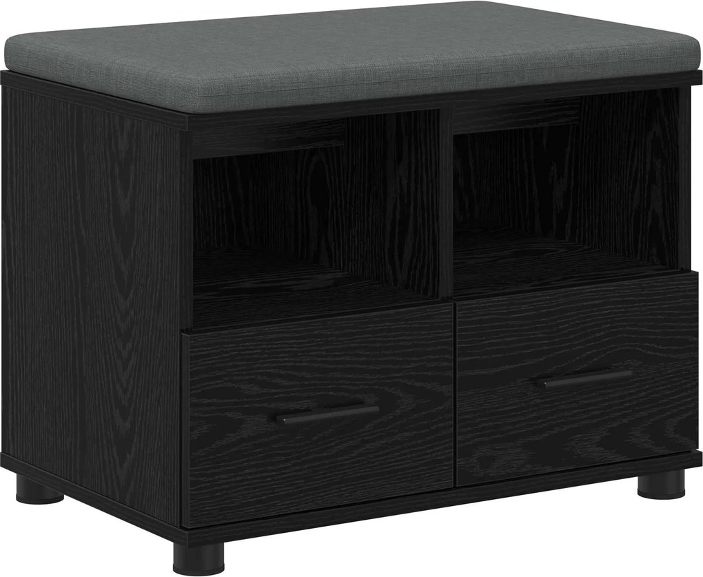 vidaXL Előtér pad Fekete Tölgy 60 x 38 x 46 cm Műanyag Fa és Szövet