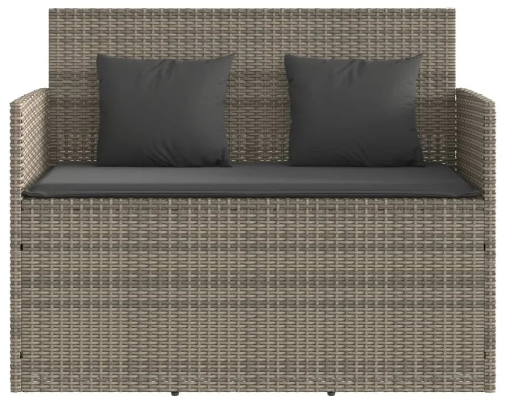 szürke polyrattan akácfa kerti pad párnával