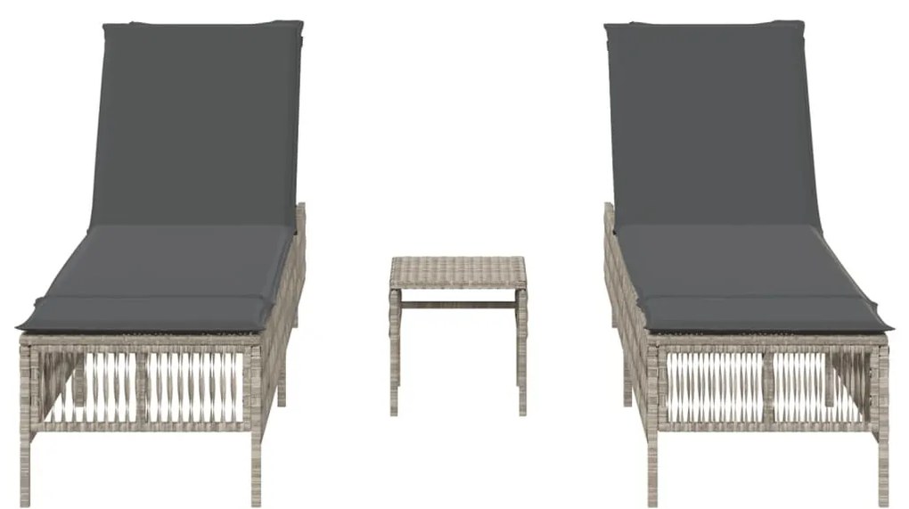 2 db világosszürke polyrattan napozóágy asztallal