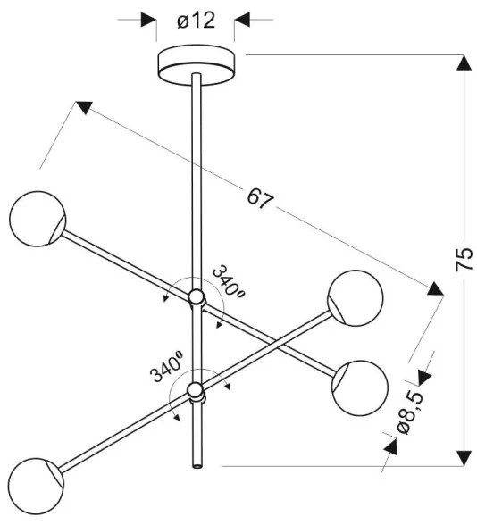 Csillár rúdon PAKSOS 4xG9/5W/230V szürke