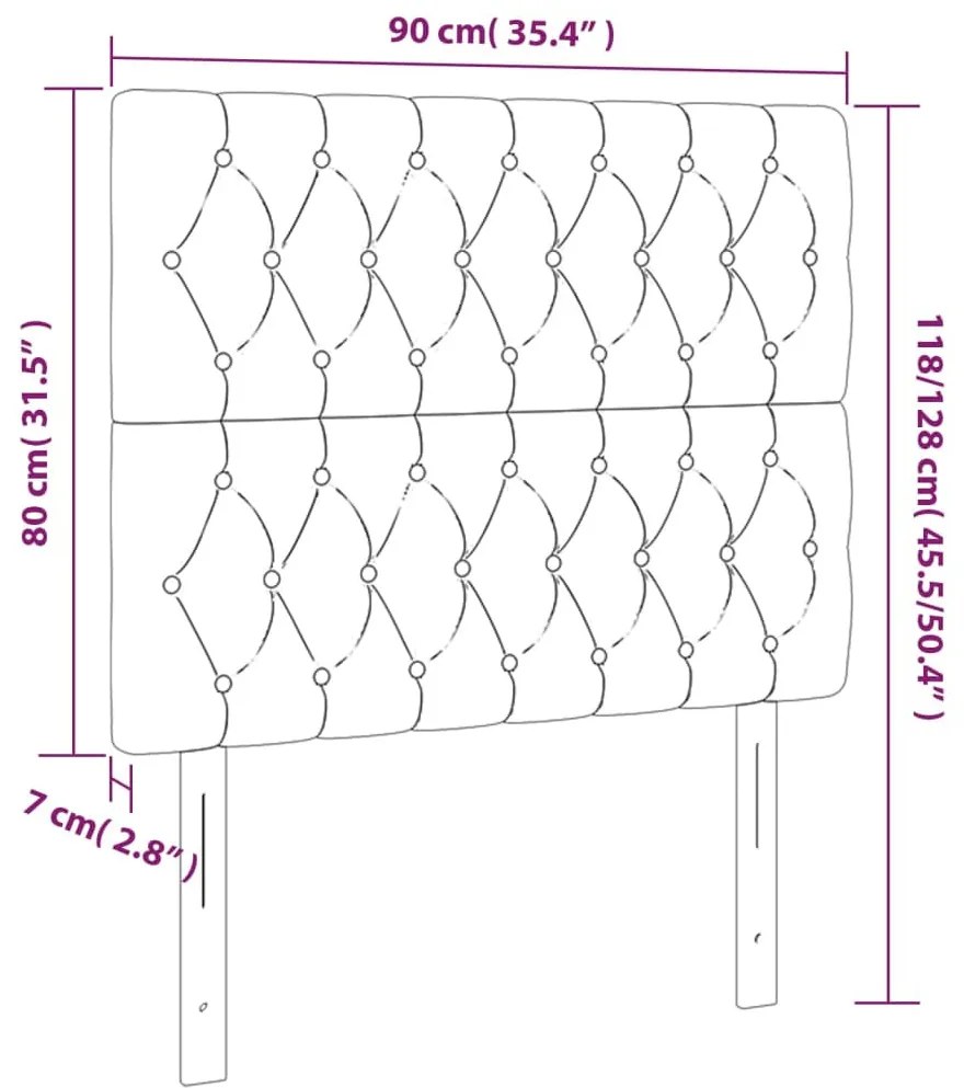 sötétkék bársony LED-es fejtámla 90x7x118/128 cm