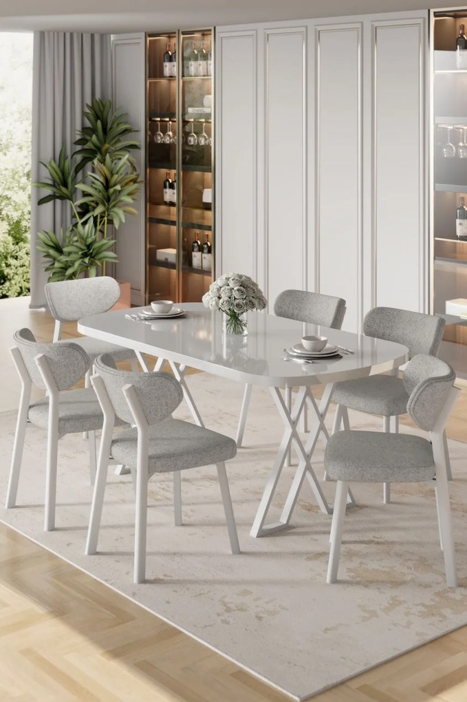 Axton étkezőgarnitúra, fehér-szürke, 168 cm – TR240CHR2713