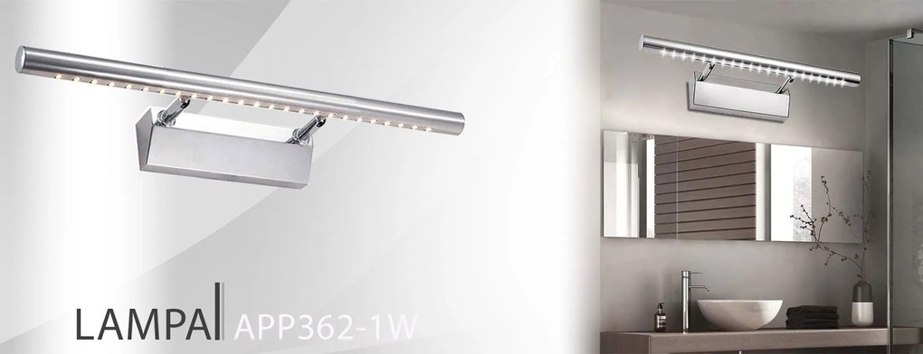 Toolight Szerszámlámpa, LED fürdőszobai lámpa tükör felett 9W 70CM APP363-1W, króm, OSW-08429