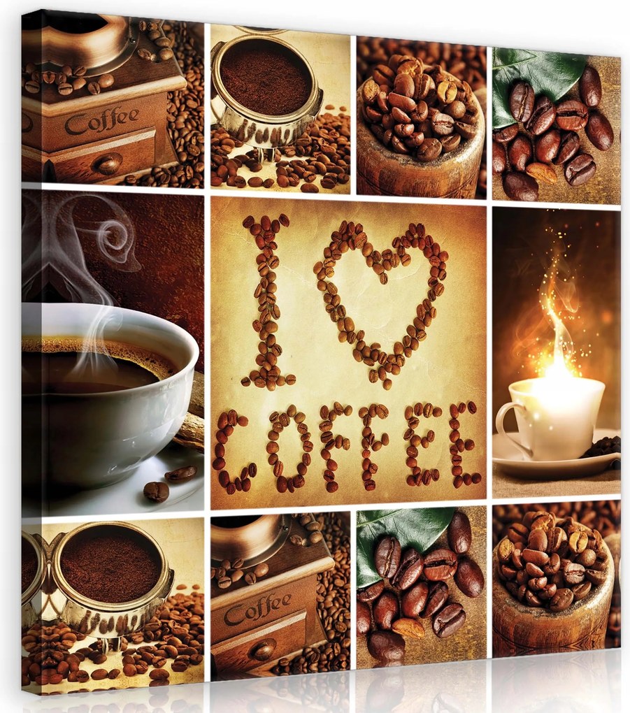 Vászonkép 30x30 Kávé kollázs Aroma Reggel a konyhában rusztikus stílusban