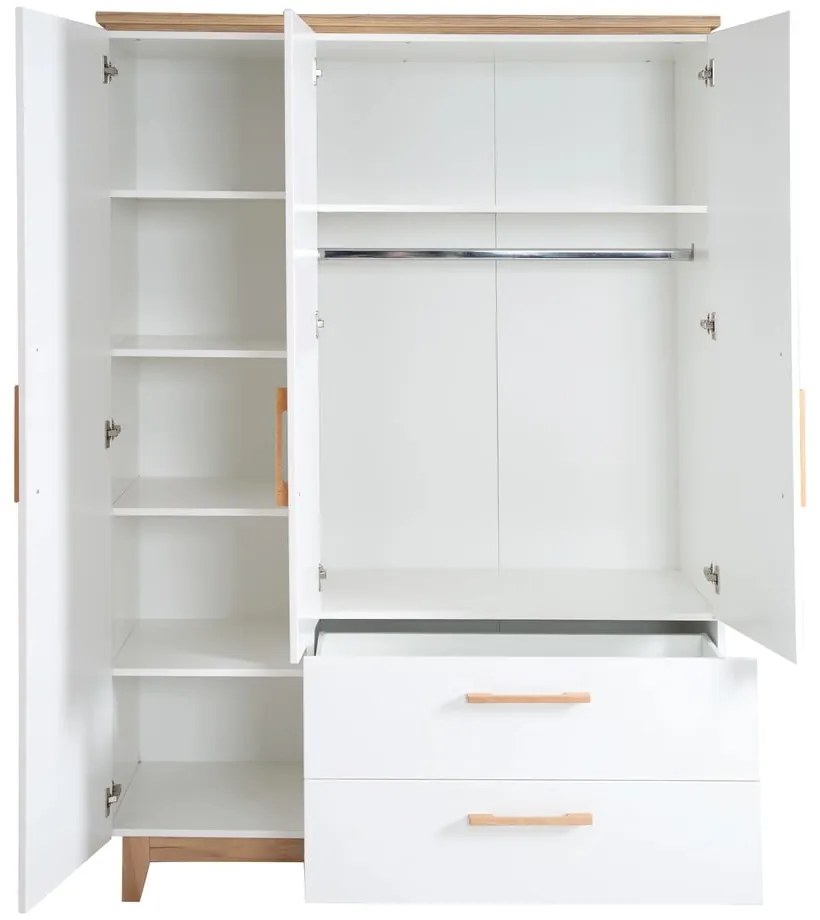 Fehér gyerek ruhásszekrény tölgyfa dekorral 135x200 cm Finn – Roba