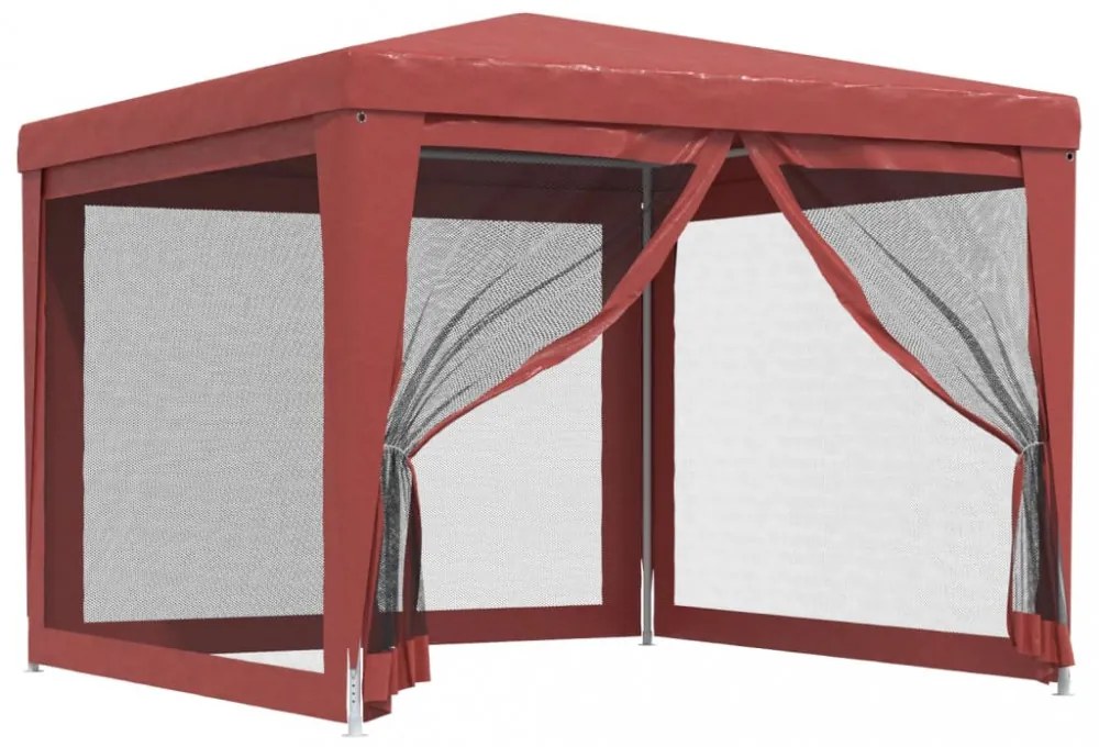 piros HDPE rendezvénysátor 4 hálós oldalfallal 3x3 m