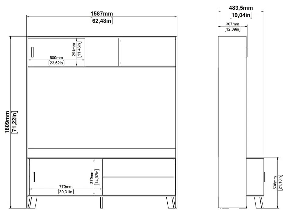 Fehér-natúr színű nappali bútor szett tölgyfa dekorral 159x181x48 cm Ikast – Tvilum