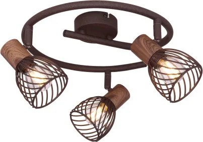Globo 54817-3 Spot fém rozsdabarna sötét fa megjelenésű betéttel. Ø:280, H:160, exkl. 3xE14 40W 230V