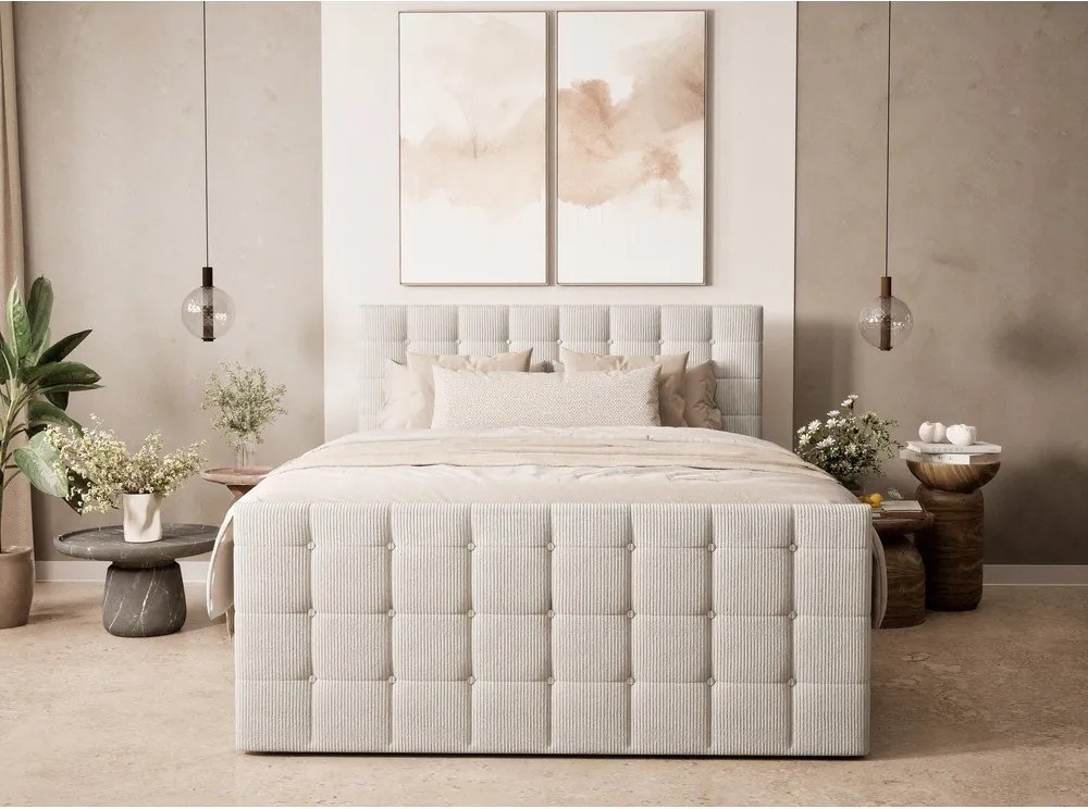 Krémszínű ágyneműtartós boxspring ágy 200x200 cm Tasca – Maison de Rêve