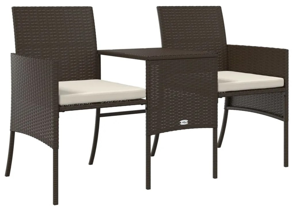 2 személyes barna polyrattan kerti kanapé asztallal/székkel