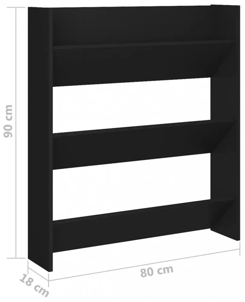 fekete szerelt fa fali cipősszekrény 80 x 18 x 90 cm