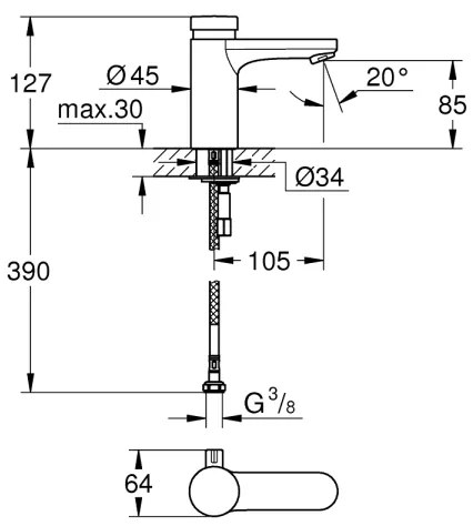 GROHE 36317000 - EUROSMART COSMOPOLITAN T önzáró mosdócsaptelep, króm
