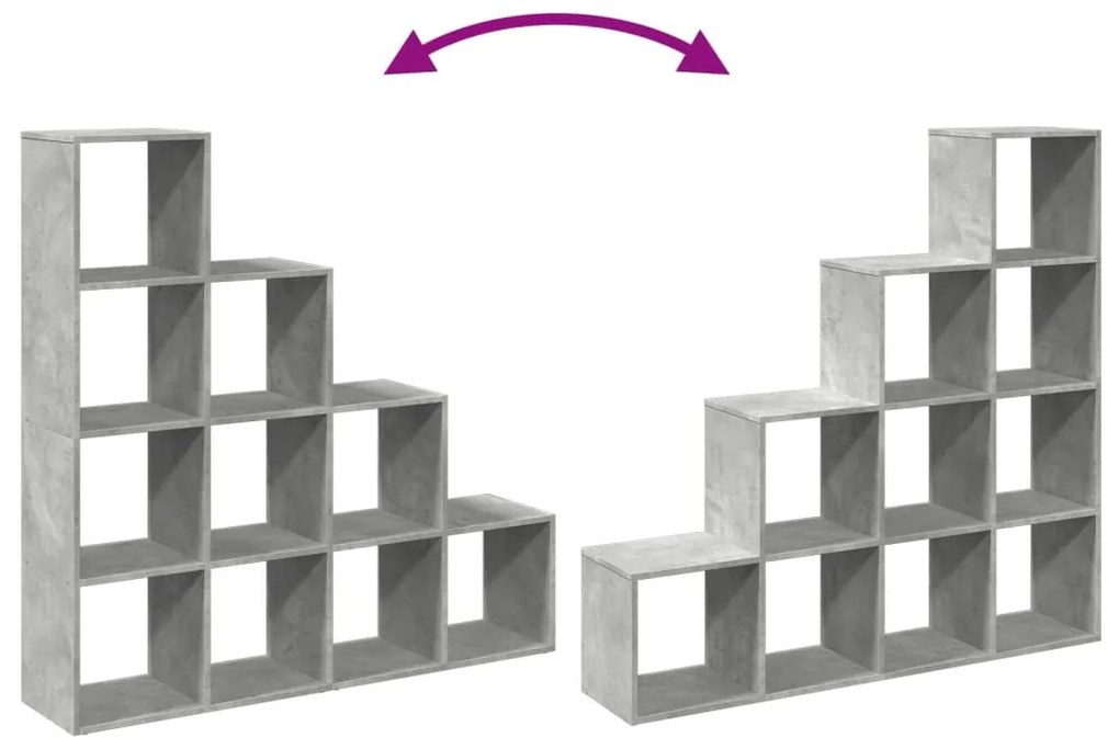 4 szintes betonszürke szerelt fa könyvespolc 131,5x29x131,5 cm