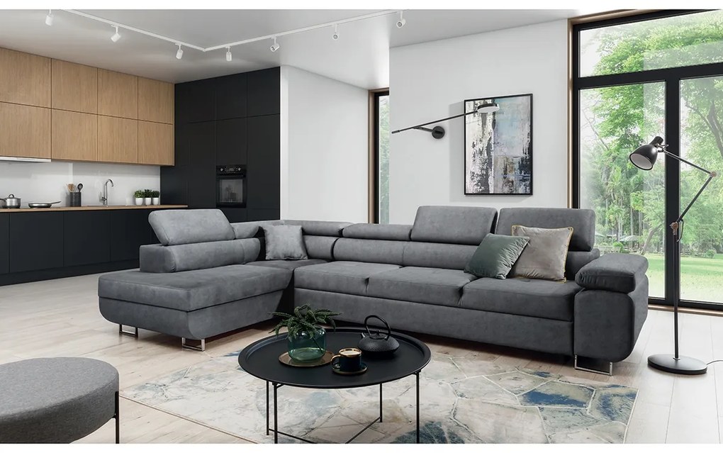 Annabelle Maxi modern sarokkanapé, bal oldal - grafitszürke velúr Zetta 304 / króm lábak