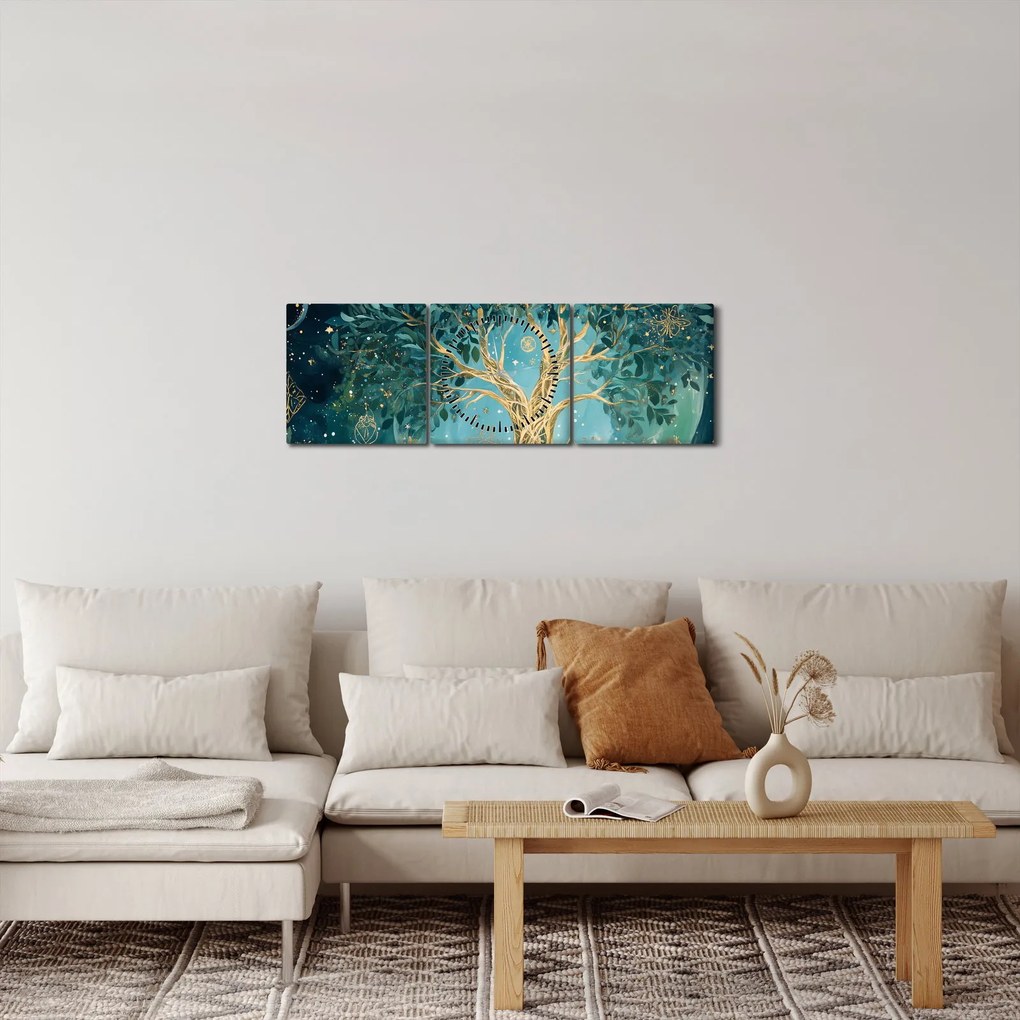 Kép – Életfa az univerzumban (órával) (90x30 cm)