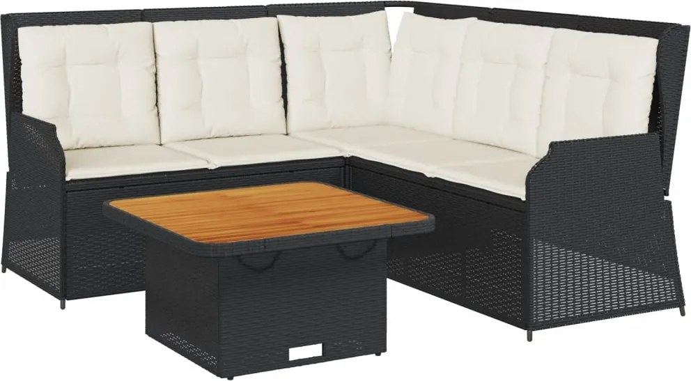 vidaXL 4 részes fekete polyrattan kerti ülőgarnitúra párnákkal
