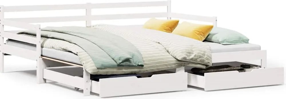 vidaXL fehér kihúzható heverő fiókokkal matrac nélkül 90 x 190 cm