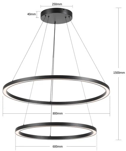 Brilagi - dimmelhető LED kábeles csillár PORTOFINO LED/98W/230V Ø 80 cm fekete + távirányító
