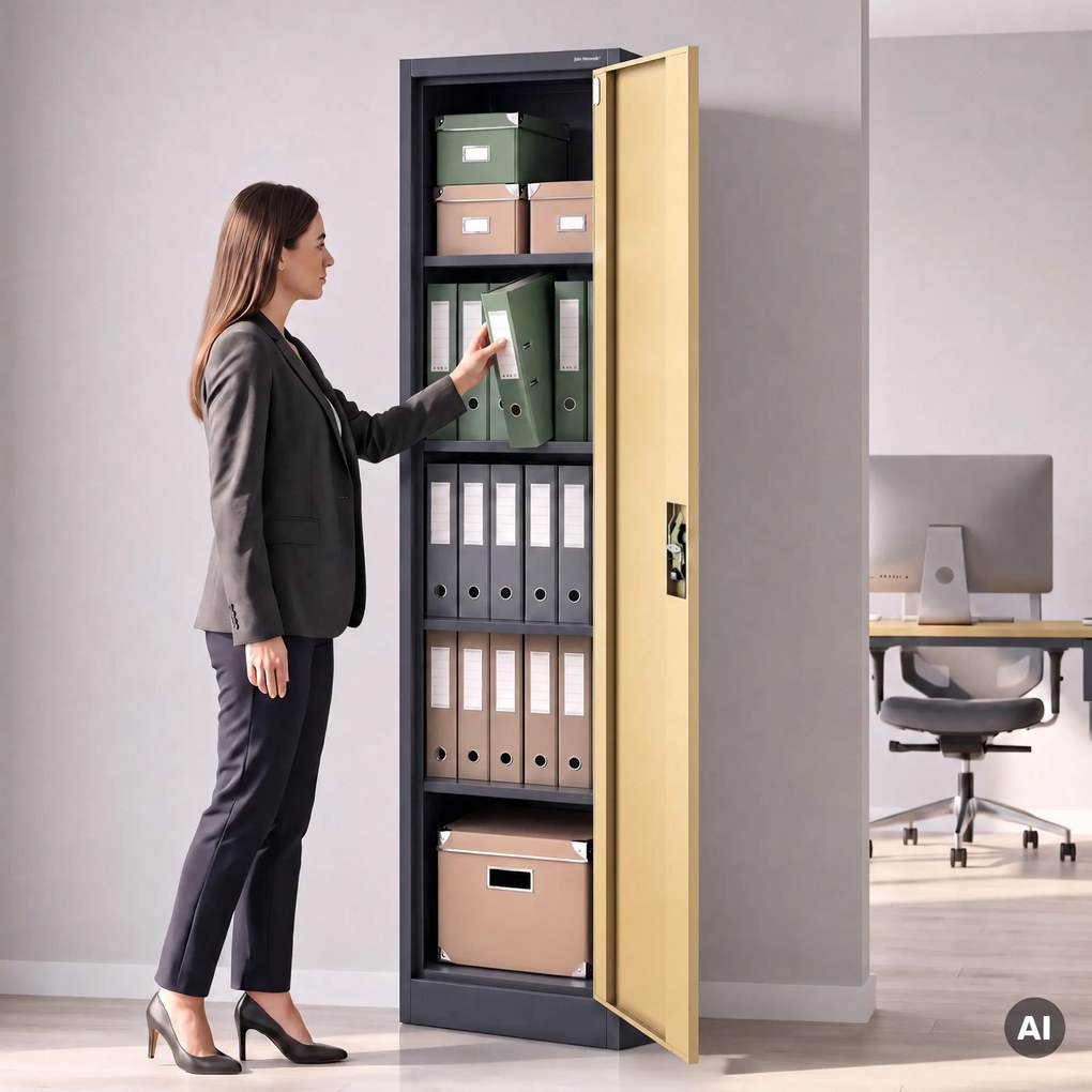 Fém irodai iratszekrény, antracit/dió, 450x1850x400 mm: ALEX Eco Design