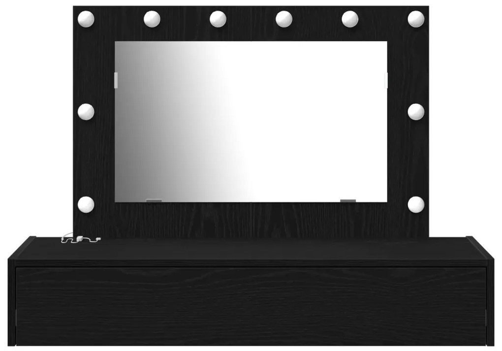 vidaXL Öltözködőasztal tükör lámpákkal Fekete 100 x 40 x 70 cm Faanyag