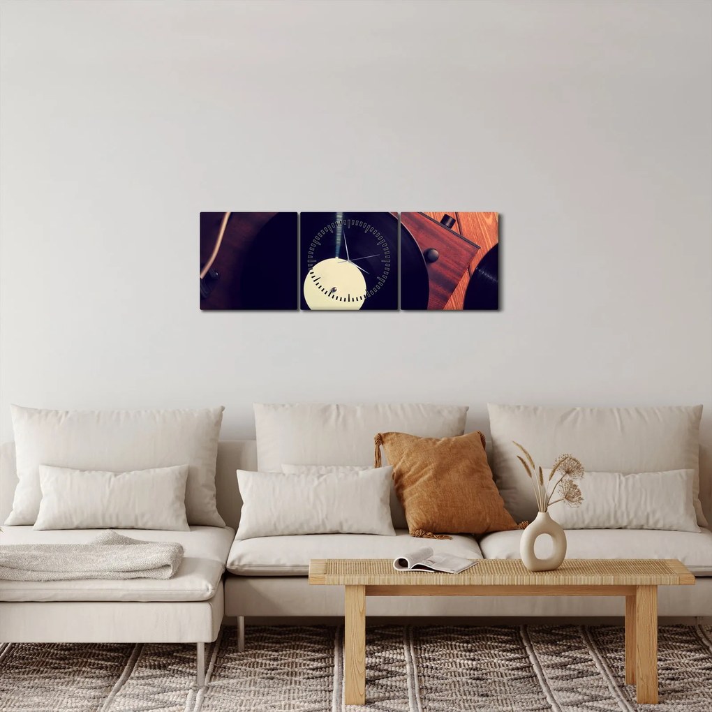 Gramofon lemezek képe (órával) (90x30 cm)
