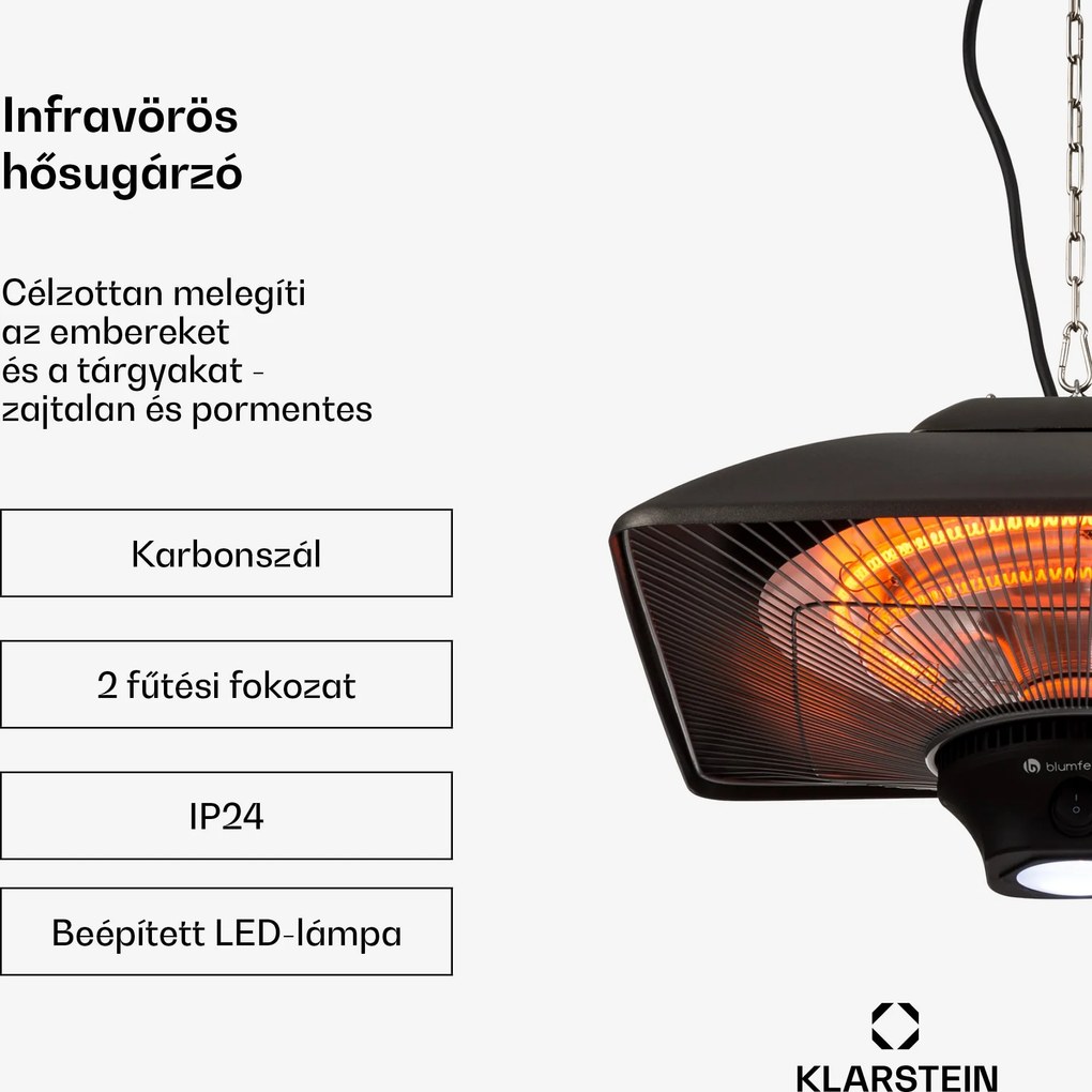 Blumfeldt Heat Square, infravörös hősugárzó, 1000 / 2000 W, szén fűtőtest, IP34, LED