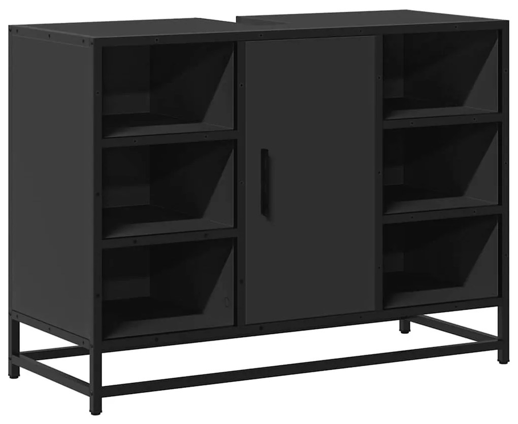 Fekete szerelt fa fürdőszobai mosdószekrény 80 x 33 x 60 cm