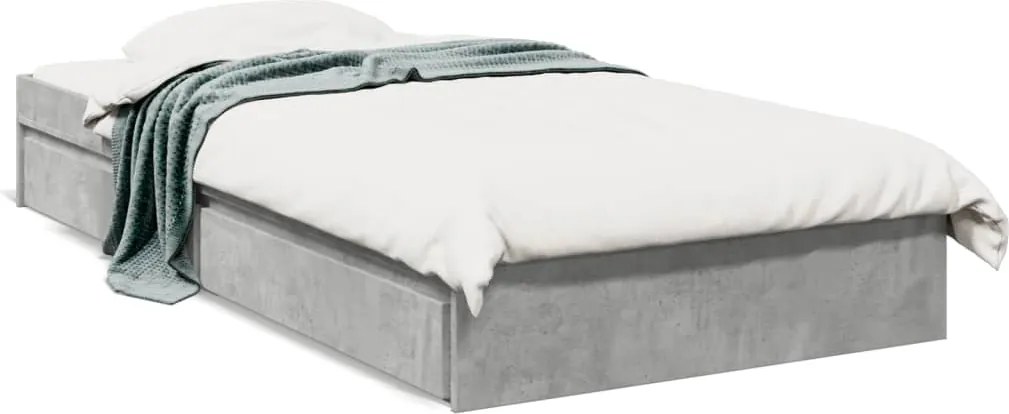 vidaXL betonszürke szerelt fa ágykeret fiókokkal 90 x 190 cm