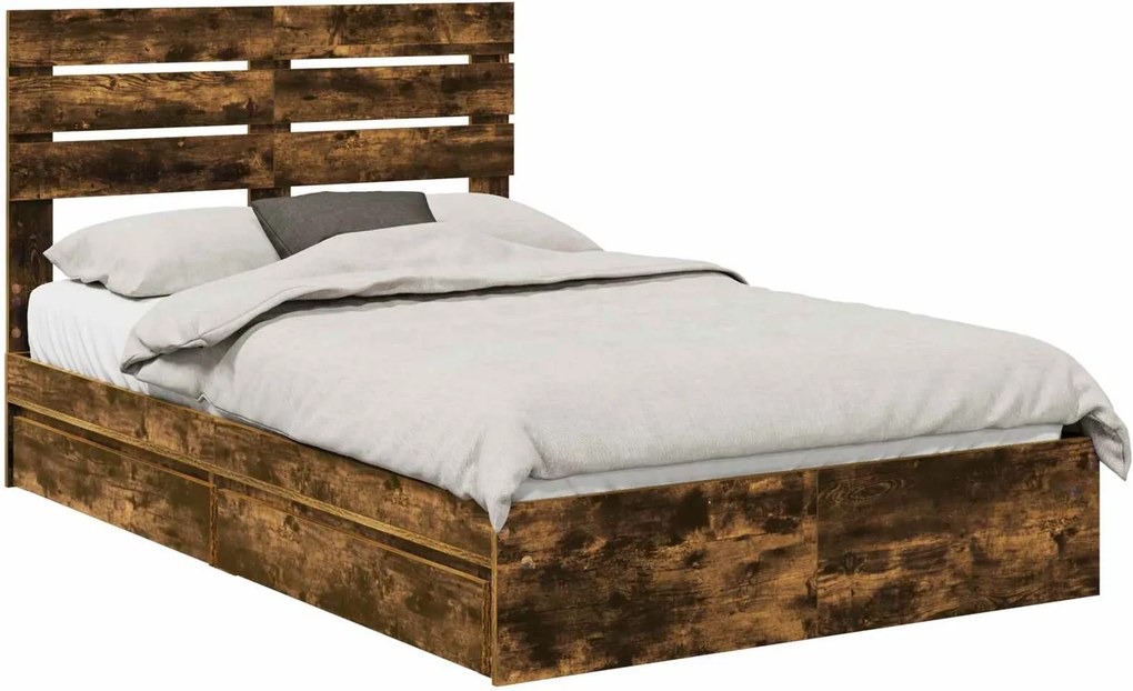 vidaXL Tárolós Ágy fejtámlával Füstölt tölgy 120 x 190 cm Faanyag