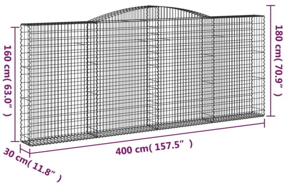 2 db íves horganyzott vas gabion kosár 400x30x160/180 cm