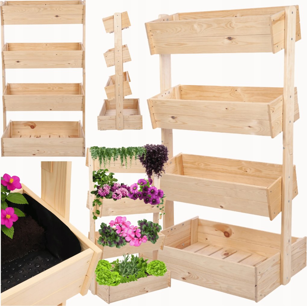 Fa függőleges virágágyás 146 cm 4 polc impregnált színtelen Eco könyvespolc