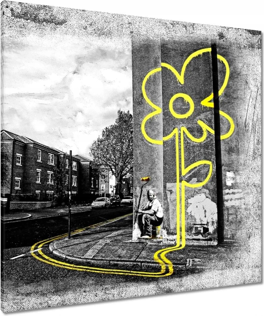 Vászonkép 90x90 Banksy sárga virág