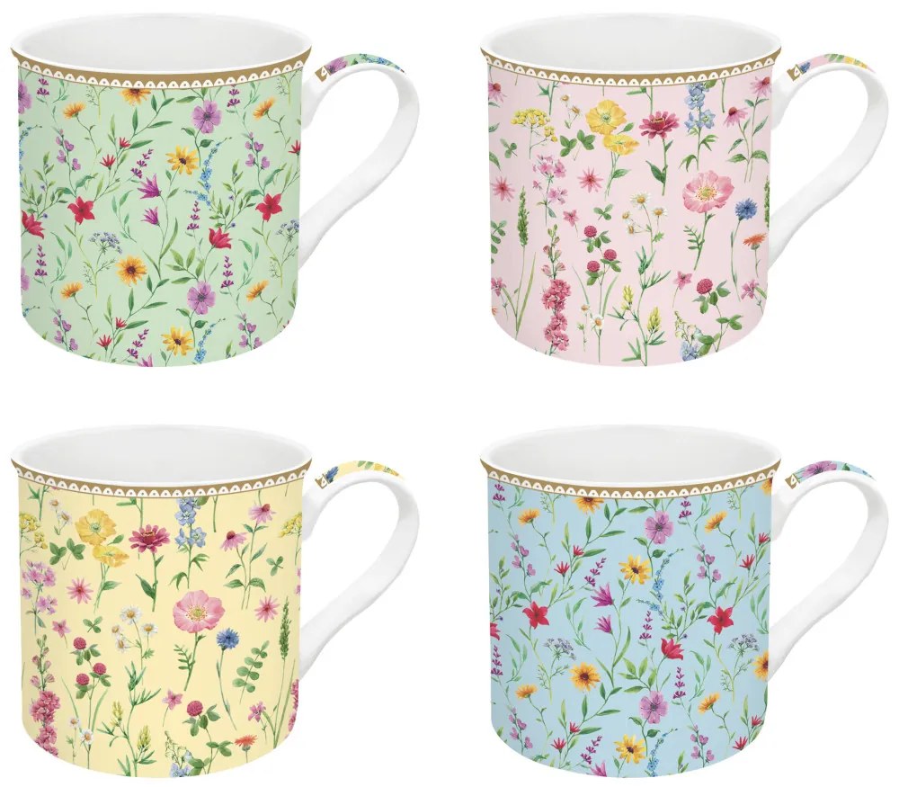 Porcelán bögreszett 4db-os, 300ml, dobozban, Atmosphere, Meadow Flowers