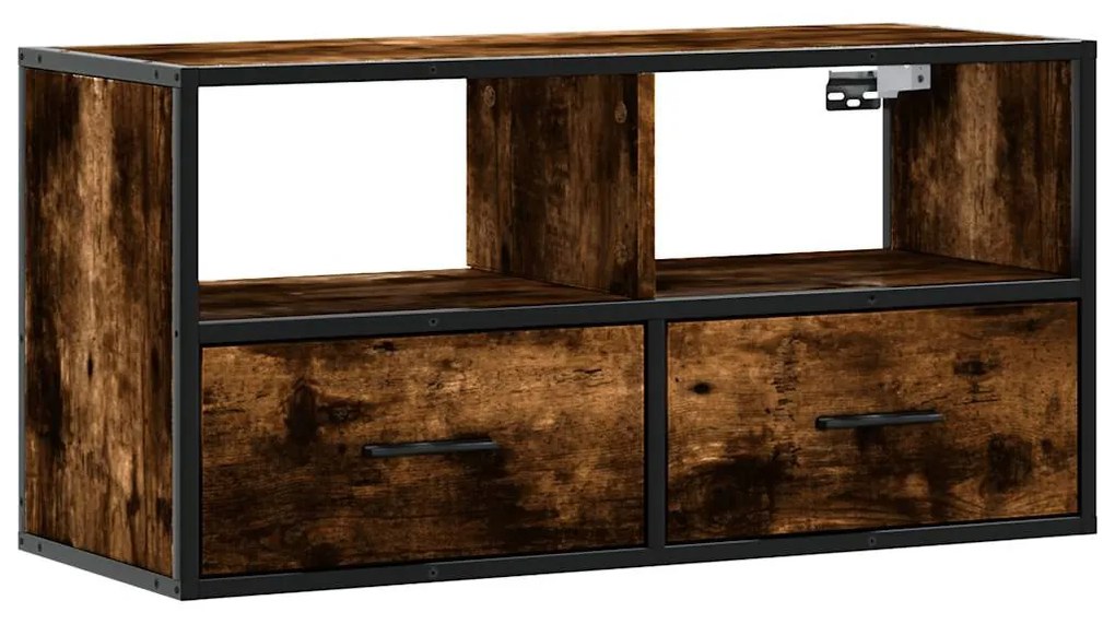 füstös tölgy színű szerelt fa és fém TV-szekrény 80x31x39,5 cm
