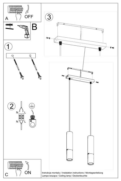 Sollux SL.0953 - Csillár zsinóron LOOPEZ 2xGU10/10W/230V fekete/arany