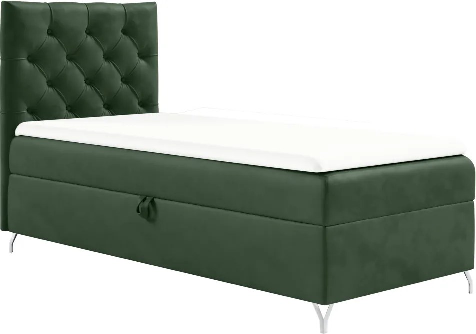 Boxspring ágy, 90x200, zöld Velvet szövet, balos, GULIETTE + ajándék