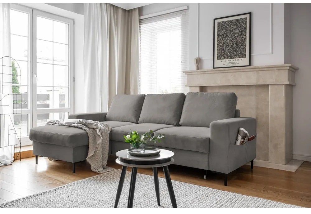 Szürke kordbársony kinyitható sarokkanapé (bal oldali) Lofty Lilly – Miuform