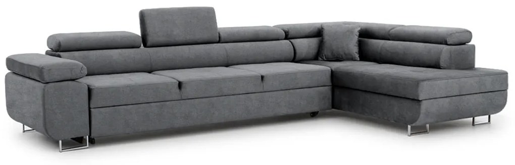 Annabelle Maxi modern sarokkanapé, jobb oldali - grafitszürke könnyen tisztítható velúr Zetta 304 / króm lábak